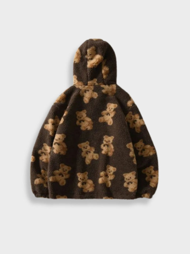 Sweat à capuche en polaire confortable avec imprimé ours pour hommes | Parfait pour les activités de plein air