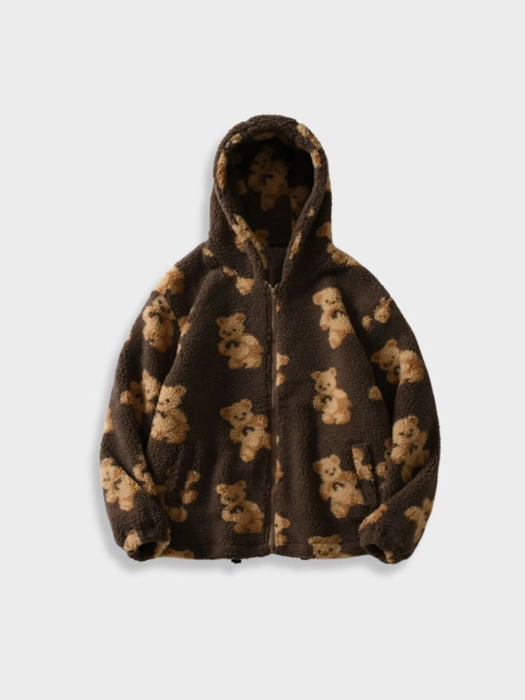 Sweat à capuche en polaire confortable avec imprimé ours pour hommes | Parfait pour les activités de plein air
