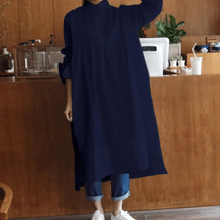 Sukienka koszulowa oversize z kołnierzem stójką i rękawami 3/4 dla kobiet