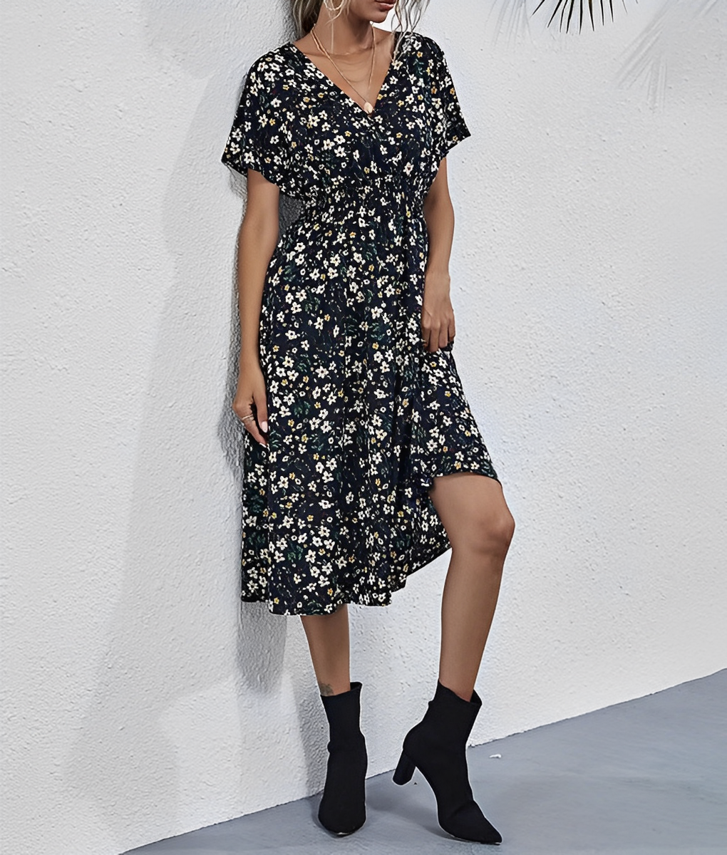 SONA - Robe élégante mi-longue avec motif floral