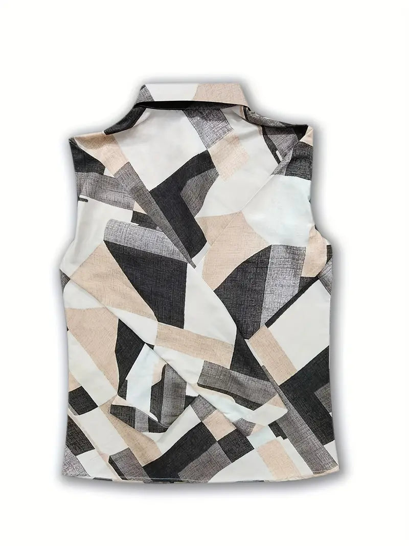 Damen Bluse mit Blattmuster – Elegante Satin-Hemdbluse mit Knöpfen & V-Ausschnitt – Sommer Oberteil für Büro & Freizeit
