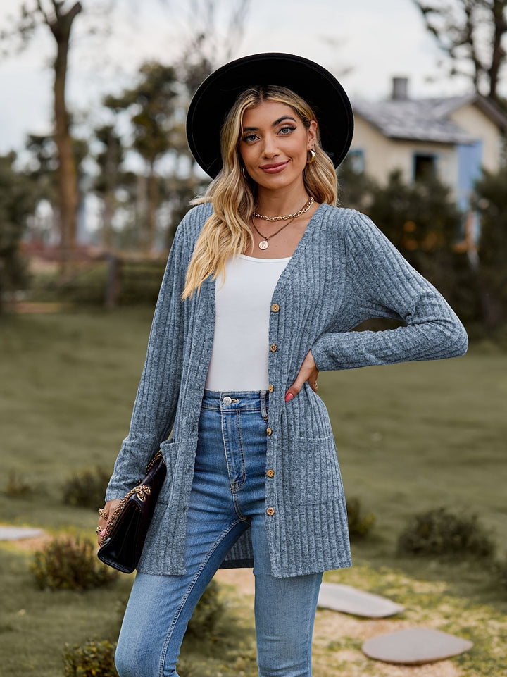Lässiger warmer gerippter Baumwolle Strickcardigan für Damen | Perfekt für lässige Tage