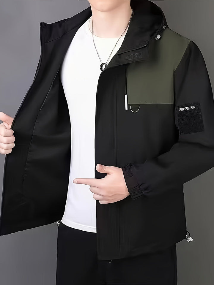 Veste de transition pour hommes – Veste streetwear coupe-vent avec capuche et poches utilitaires