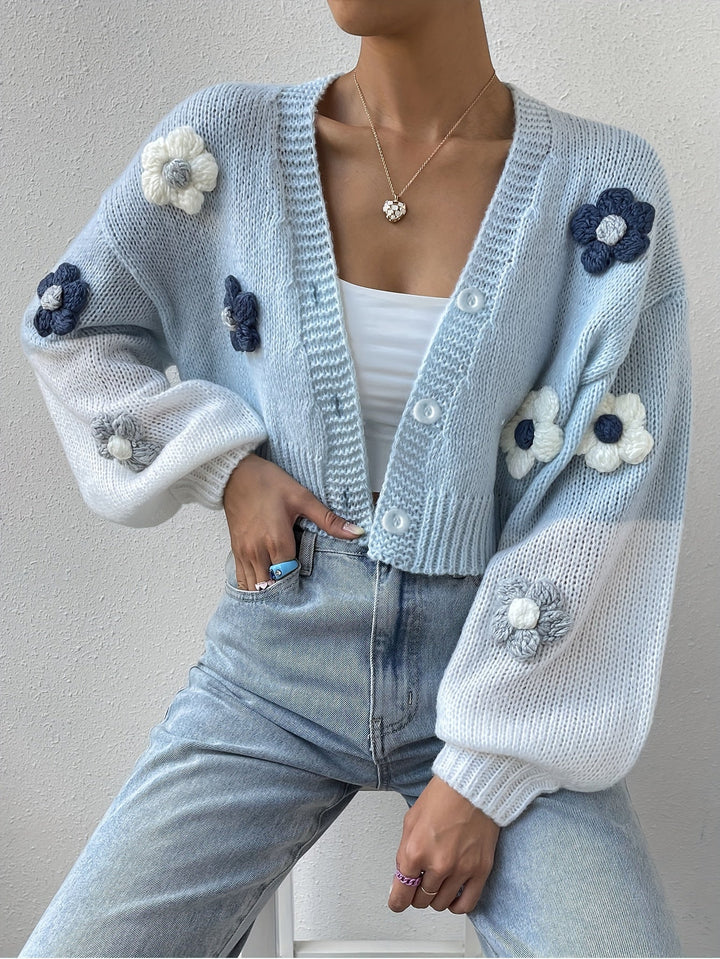Eleganter stilvoller blumenverzierter warmer Baumwollstrickwaren-Cardigan für Damen | Perfekt für den Alltag