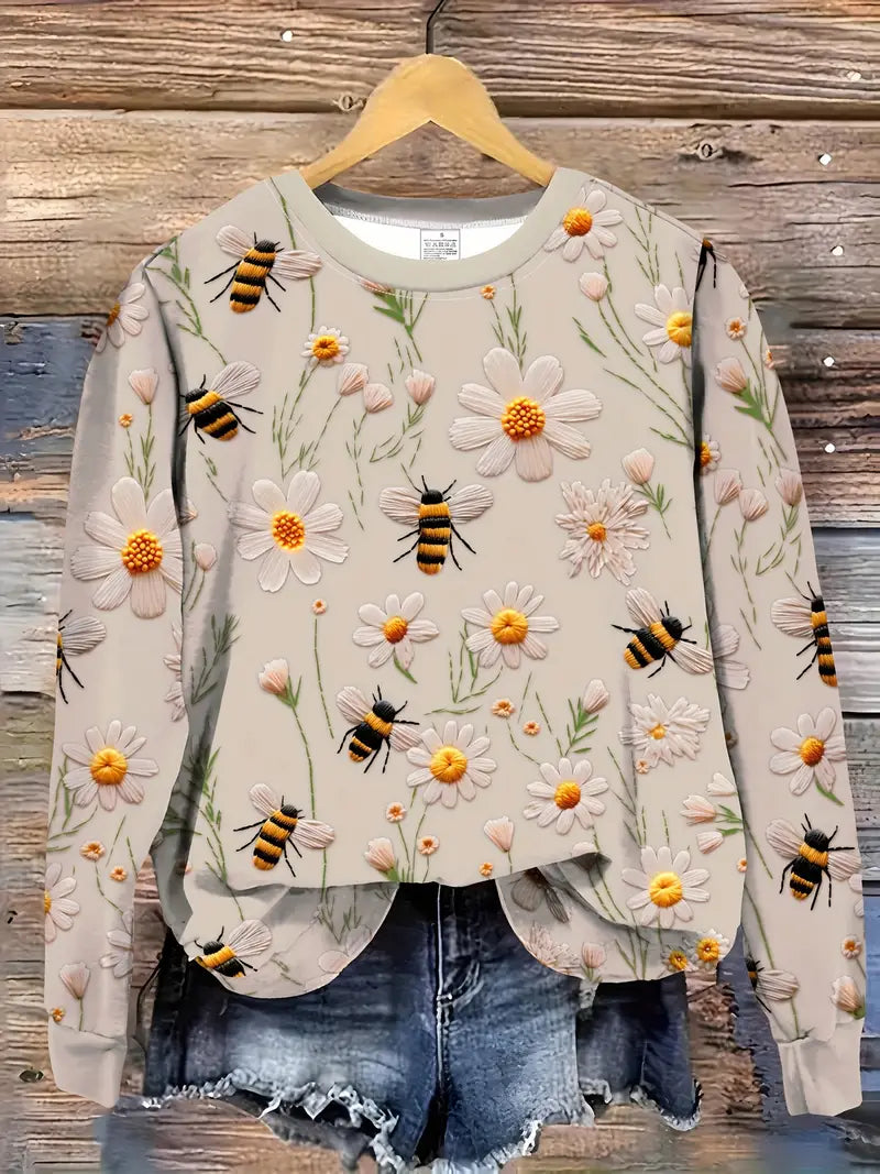 Blooming winter sweater with cozy crew neckline