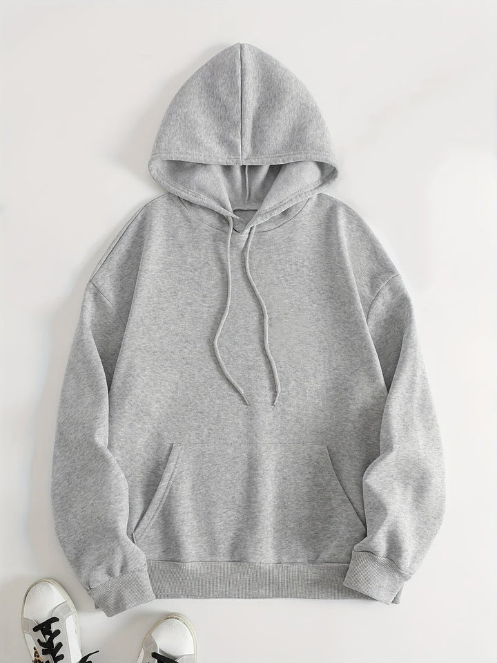 Stilvoller grauer Pullover Hoodie mit Kapuze und Backprint für Damen | Perfekt für den Alltag