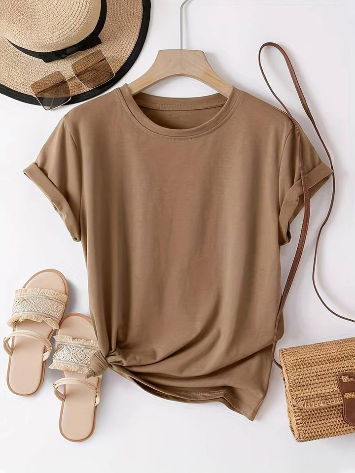 T-shirt basic da donna con scollo rotondo – maglietta a maniche corte ampia per estate e tempo libero – maglietta casual streetwear in tessuto morbido