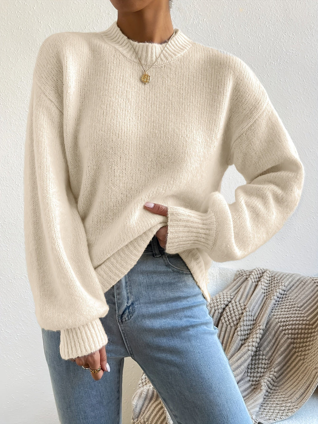 Pull en maille oversize douillet avec col rond – doux et stylé pour les jours froids