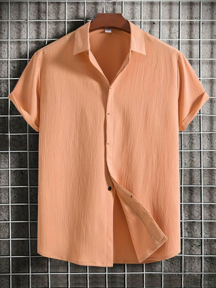 Chemise homme à manches courtes avec patte de boutonnage – Chemise d'été aérée en tissu structuré style décontracté