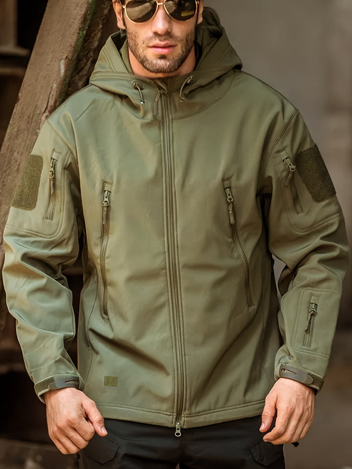 Veste à capuche tactique en polaire softshell avec poches zippées pour hommes | Parfaite pour les activités de plein air