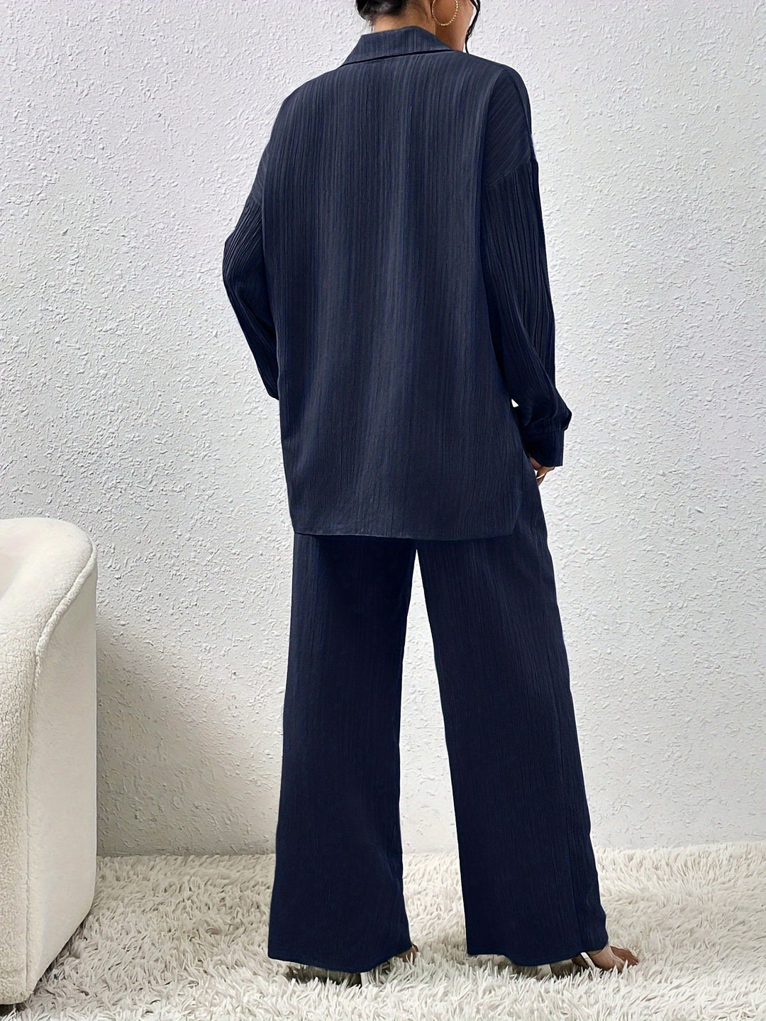 T-shirt à manches longues avec boutons & pantalons à taille élastique ensemble tenue pour femmes | Idéal pour automne/hiver