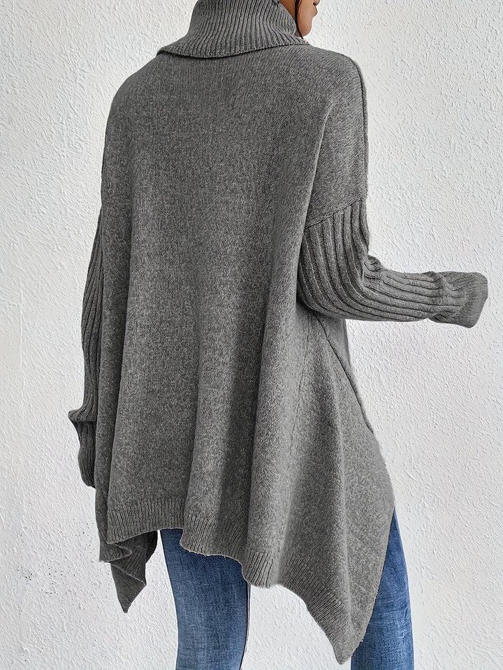 Vintage Baumwoll-Rollkragenpullover mit asymmetrischem Saum und langen Ärmeln Pullover Damen | Perfekt für den Alltag