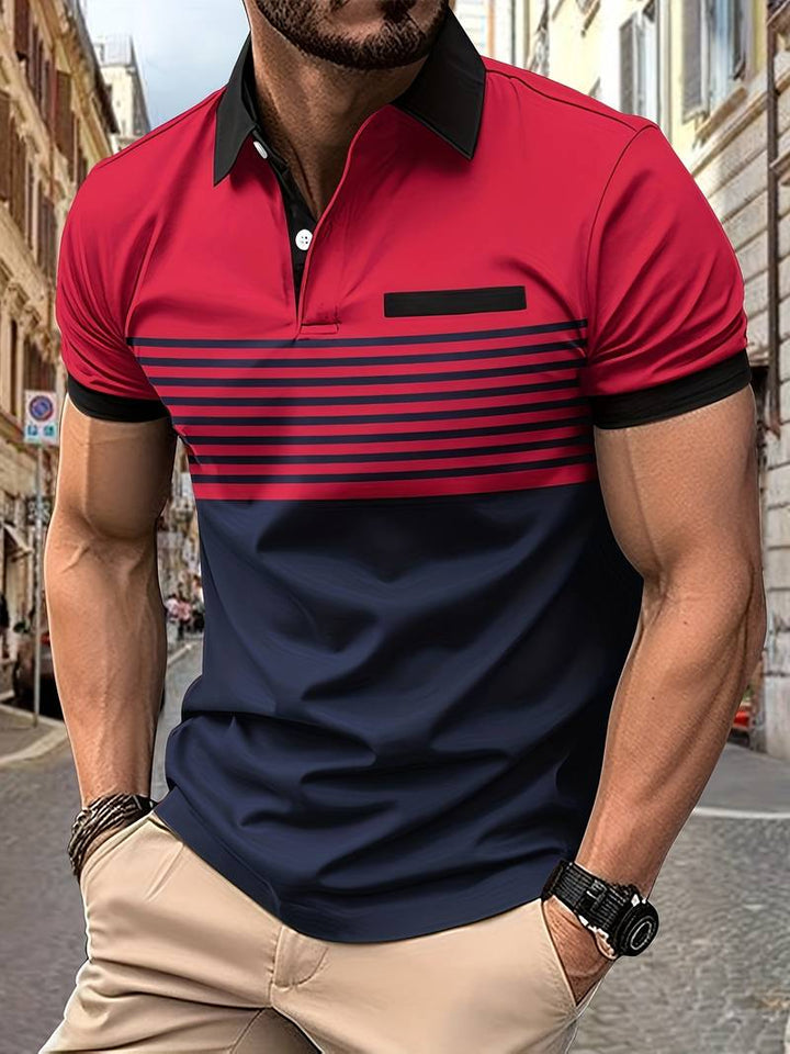 Polo homme à rayures – Chemise à manches courtes avec patte de boutonnage et col contrasté