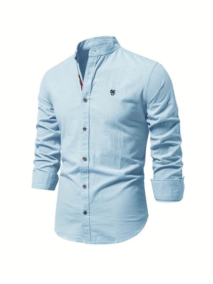 Chemise homme avec col montant – Chemise à manches longues slim fit pour affaires, loisirs et événements