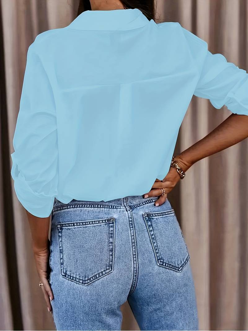 Camicetta da donna con colletto a risvolto – Camicia bianca classica con maniche 3/4 per business e casual