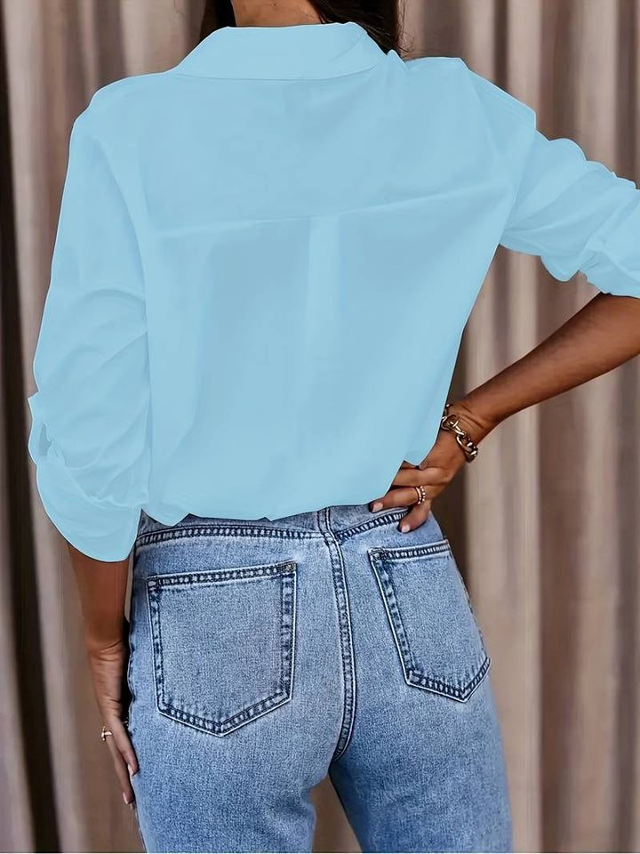 Camicetta da donna con colletto a risvolto – Camicia bianca classica con maniche 3/4 per business e casual