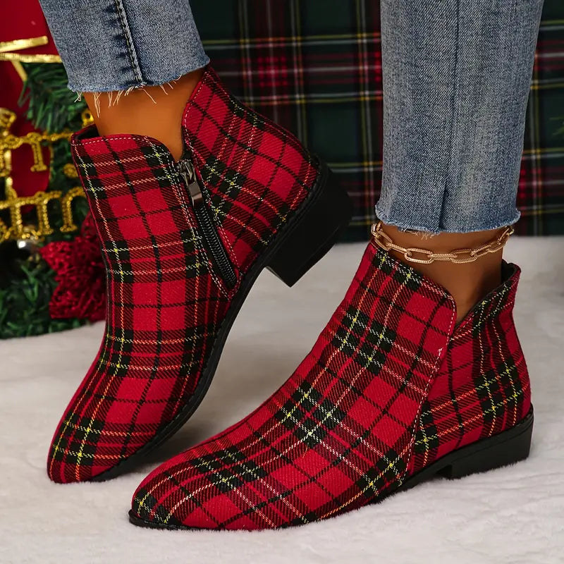 Bottines polyvalentes avec motif à carreaux et talon bas et massif