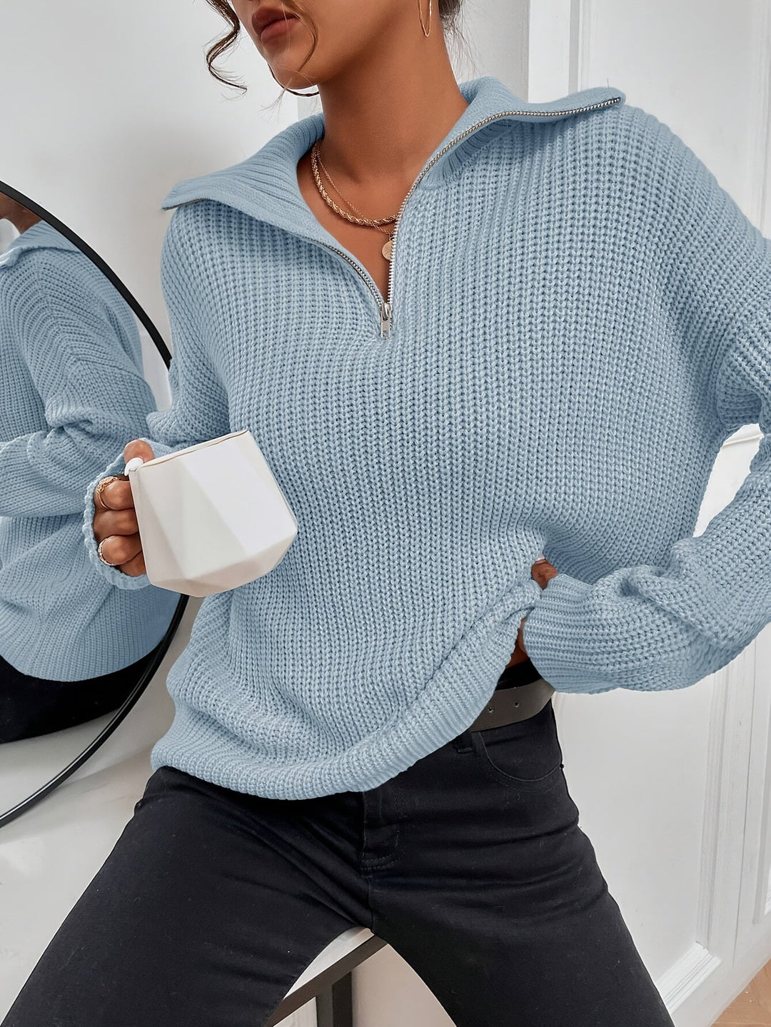 Dionne - Pull polaire décontracté avec fermeture éclair pour femmes