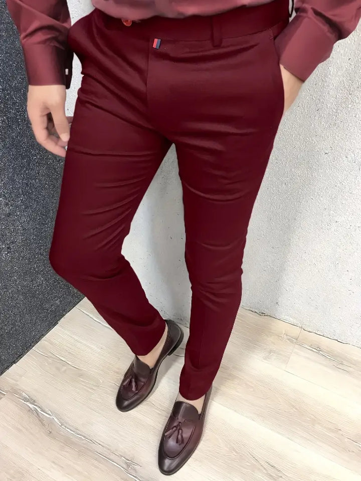 Pantalon chino homme slim fit – Pantalon d'affaires élégant camel avec stretch et fermeture à bouton