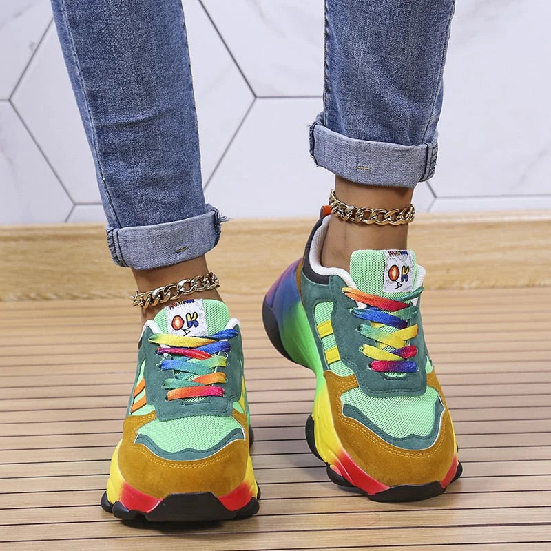 Amber - Baskets colorées avec design arc-en-ciel pour femmes