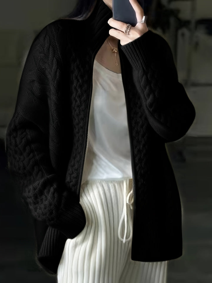 Casandra - Cardigan tressé décontracté avec fermeture éclair pour femmes