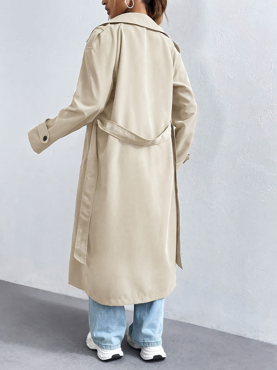 Trench elegante in colore semplice con maniche lunghe con cintura per donna | Perfetto per occasioni formali