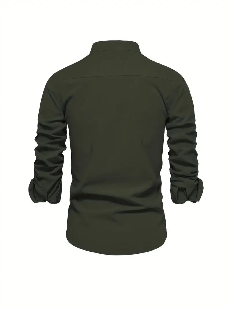 Chemise homme avec col montant – Chemise à manches longues slim fit pour affaires, loisirs et événements