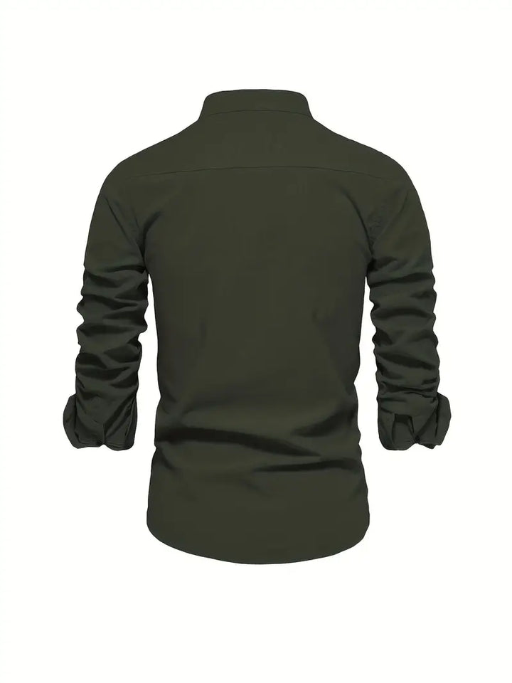 Chemise homme avec col montant – Chemise à manches longues slim fit pour affaires, loisirs et événements