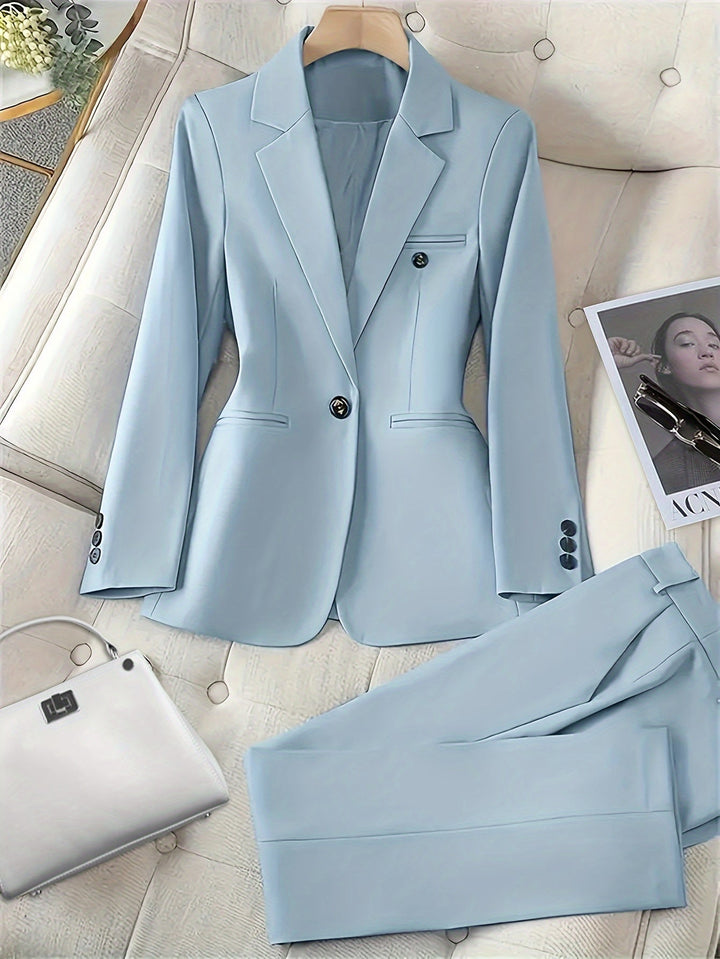 Elegantes Blazer Mit Knopfdetails Und Hosen Outfit Set Für Damen | Für formelle Anlässe