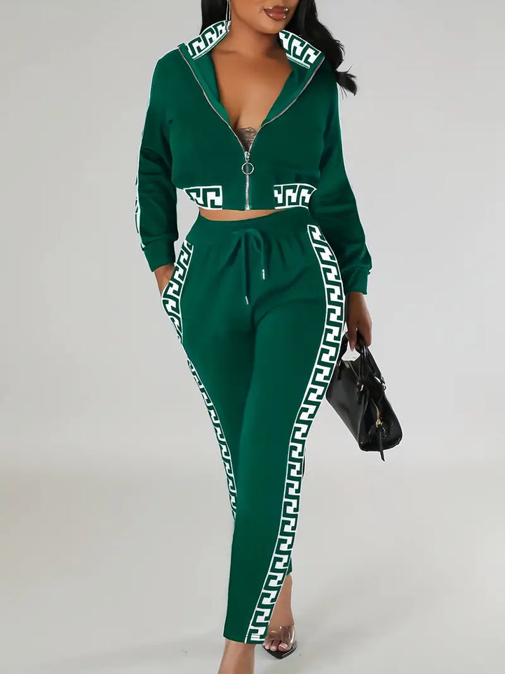 Ensemble tendance composé d'un cardigan avec garniture contrastante et d'un pantalon avec cordon de serrage