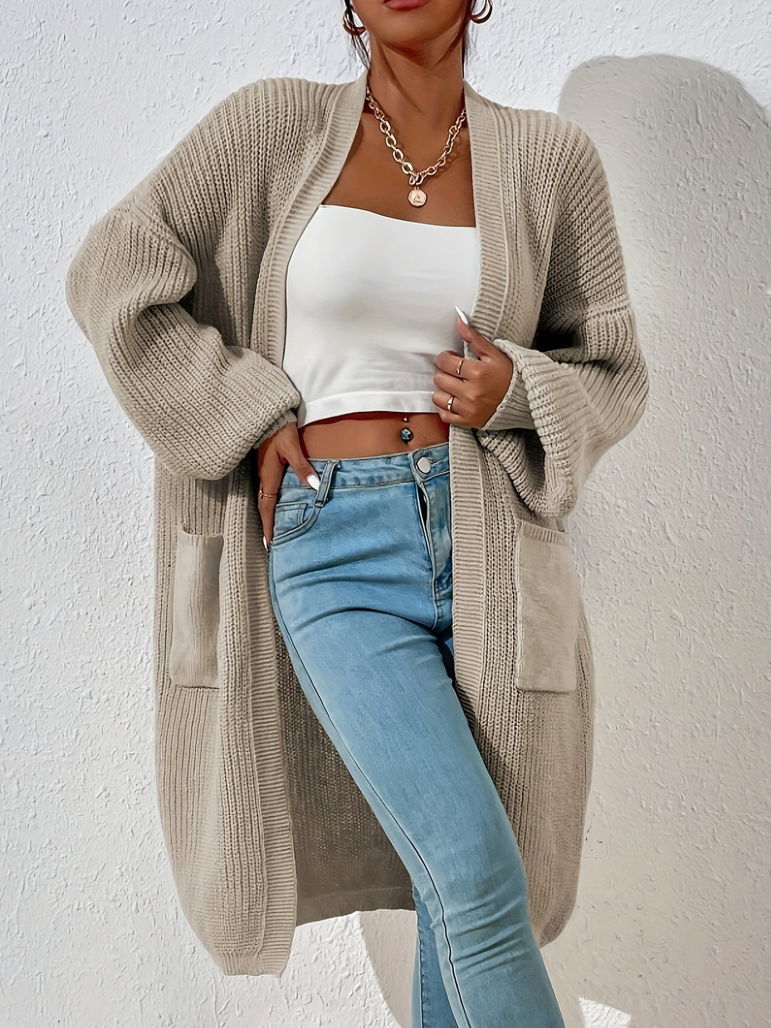 Cardigan en tricot pour femmes – coupe ouverte, long et confortable pour le quotidien et les loisirs