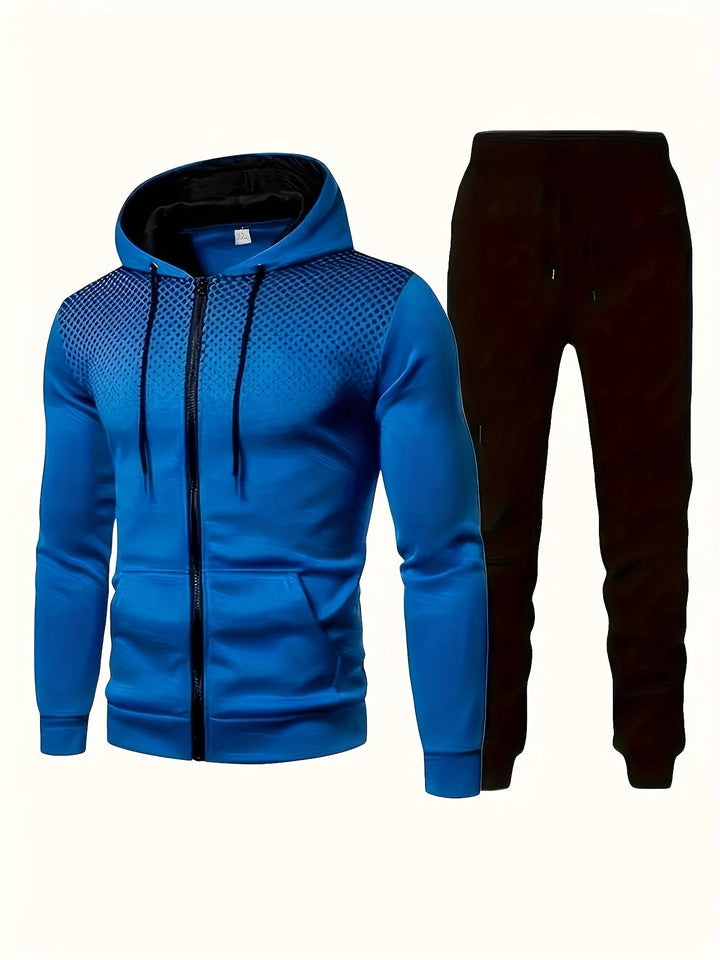 Casual fleece sweatshirt tracksuit with hood, long-sleeved and drawstring pants for men | Perfect for leisure activities