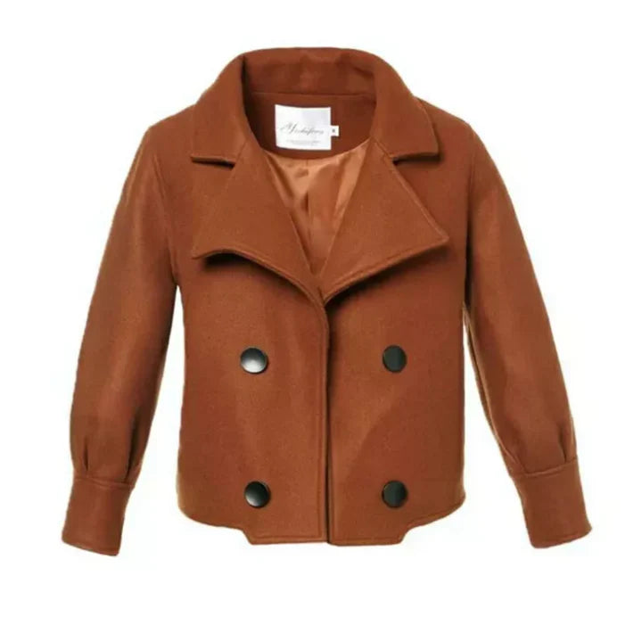 Veste courte élégante pour femmes avec col à revers – Blazer à double boutonnage aspect laine pour l'automne et le quotidien