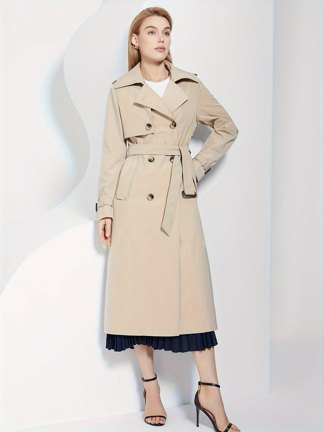 Stilvoller Langarm-Trenchcoat mit einfarbigem Gürtel-Design für Damen | Für den Alltag