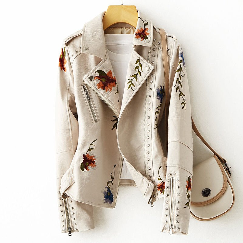 Canovi - Veste en cuir pour femmes avec accent clouté et motif floral