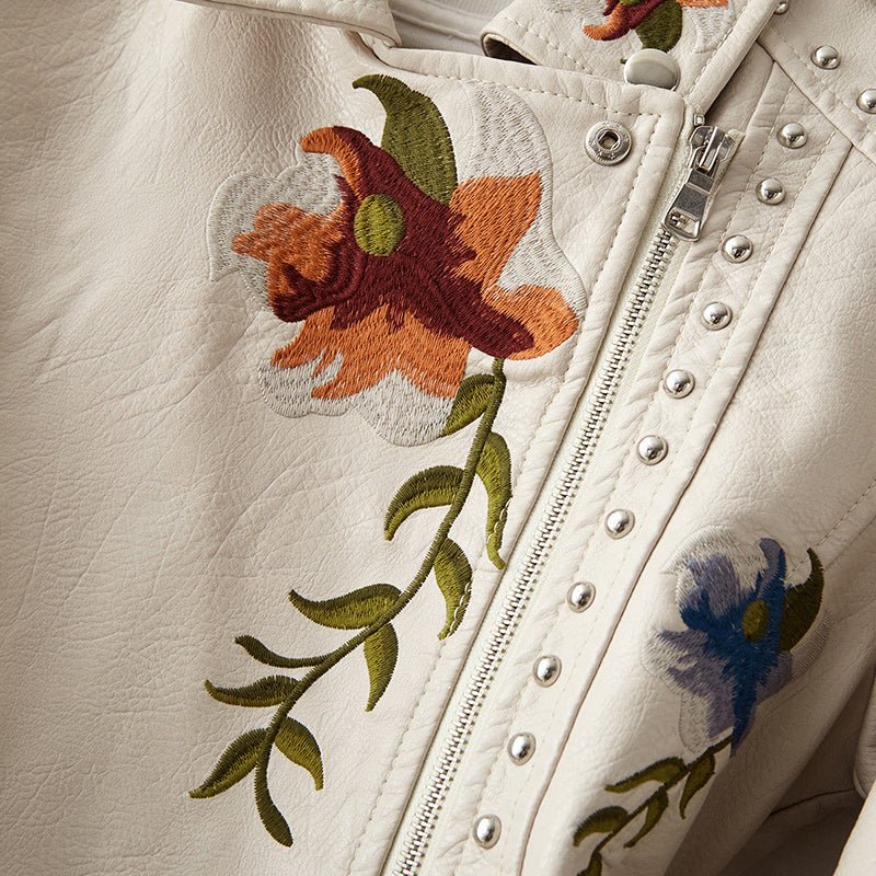 Canovi - Veste en cuir pour femmes avec accent clouté et motif floral