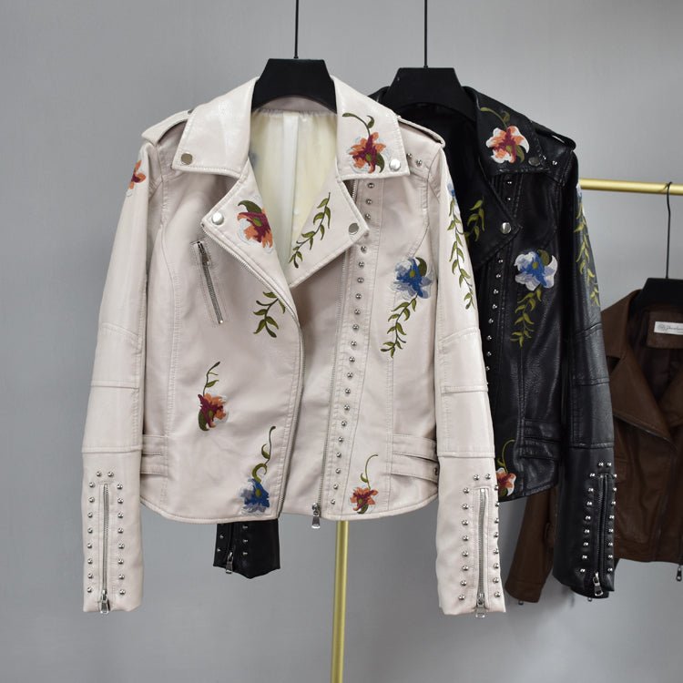 Canovi - Veste en cuir pour femmes avec accent clouté et motif floral