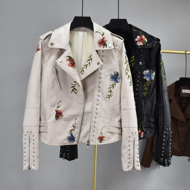 Canovi - Veste en cuir pour femmes avec accent clouté et motif floral
