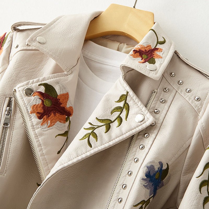 Canovi - Veste en cuir pour femmes avec accent clouté et motif floral