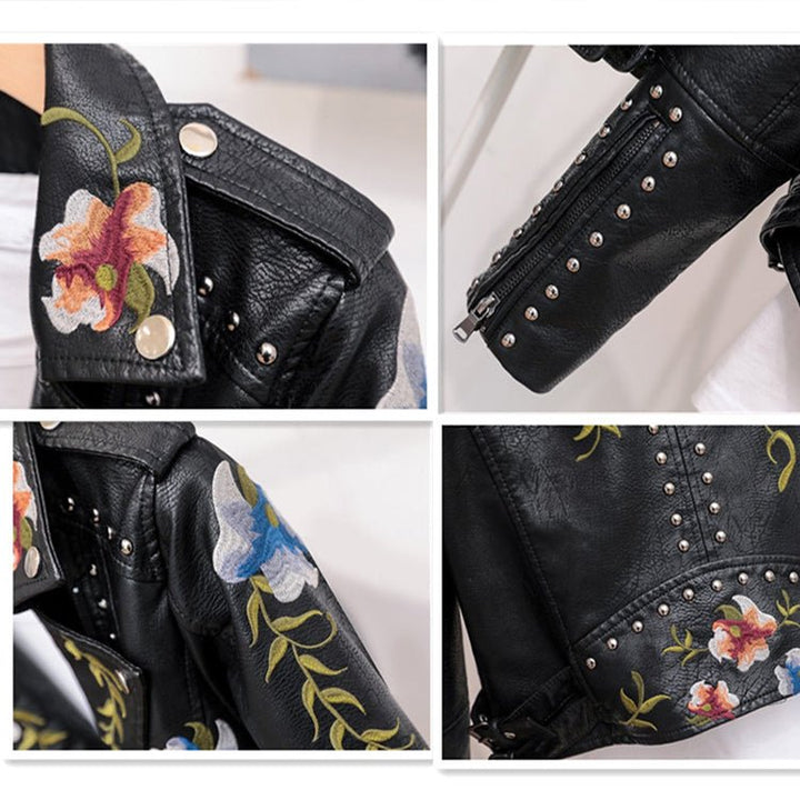 Canovi - Veste en cuir pour femmes avec accent clouté et motif floral
