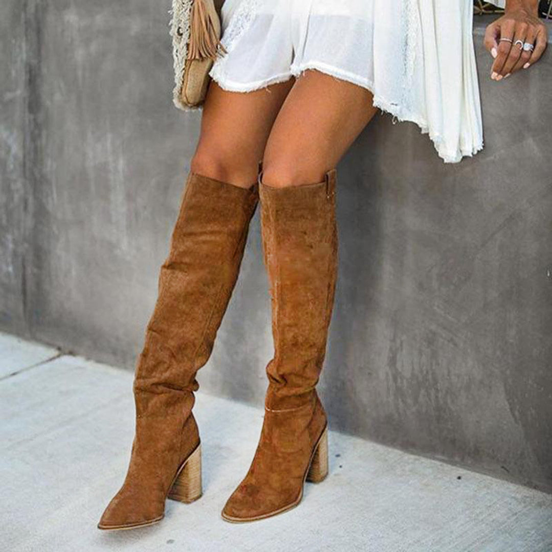 Bottes cowboy à plateforme overknee décontractées en cuir avec aspect daim pour femmes | Parfait pour les journées décontractées