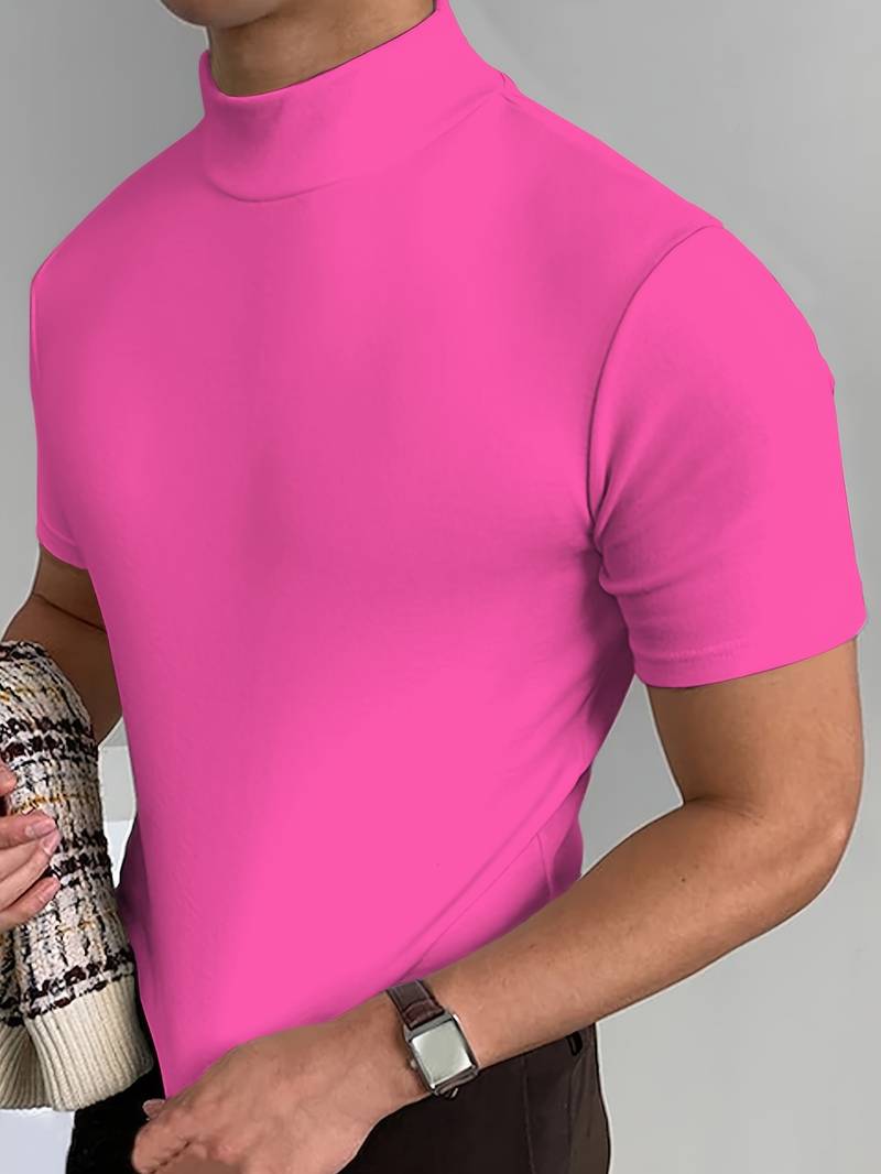 T-shirt à col roulé pour homme à manches courtes – Haut ajusté pour affaires, loisirs et looks superposés