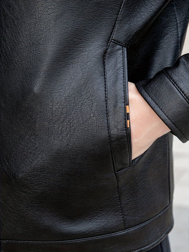 Veste d'hiver décontractée en similicuir avec fermeture éclair et revers | Parfaite pour l'hiver