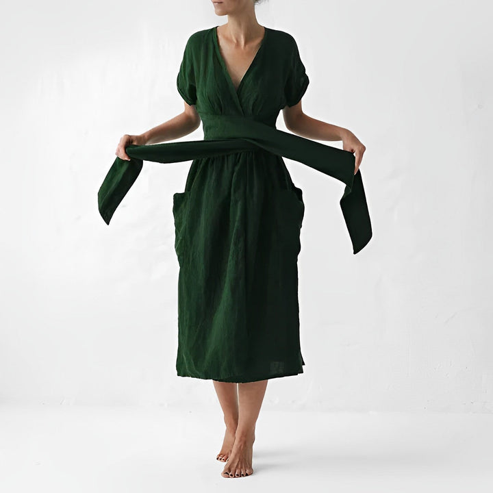 Robe midi élégante ILSE avec ceinture et poches latérales