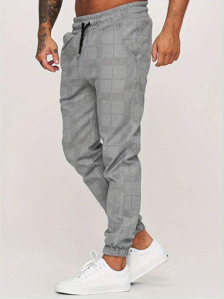 Pantalon de jogging homme à motif à carreaux – Pantalon d'entraînement slim fit avec poignets