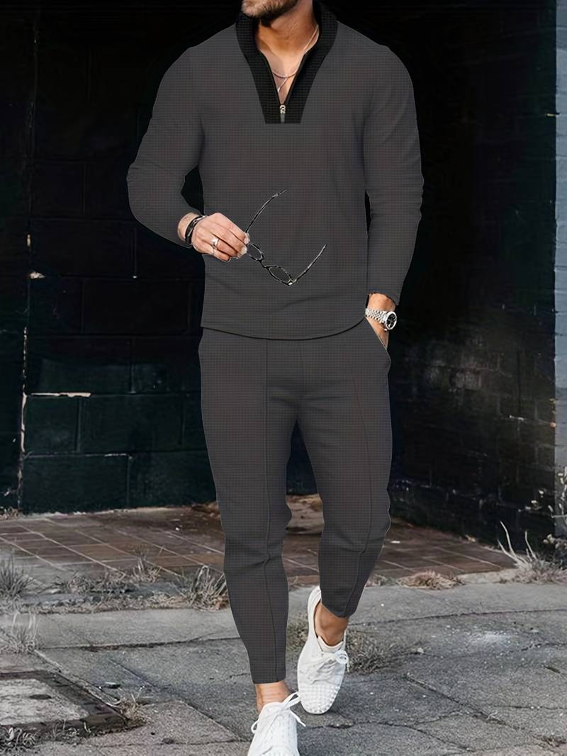 Ensemble pour homme en deux pièces – Ensemble de loisirs et survêtement d'entraînement à col montant à la mode