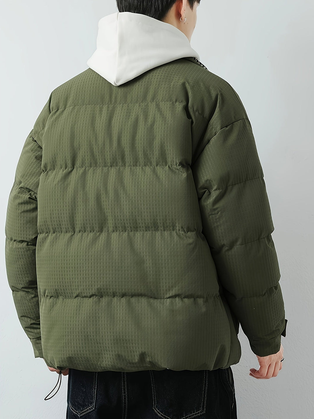 Veste d'hiver matelassée pour homme avec col montant – Veste de mi-saison chaude avec grandes poches et boutons-pression