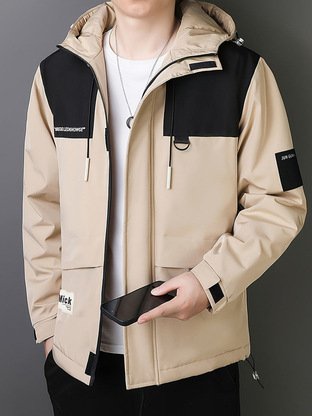 Veste de transition pour hommes – Veste streetwear coupe-vent avec capuche et poches utilitaires