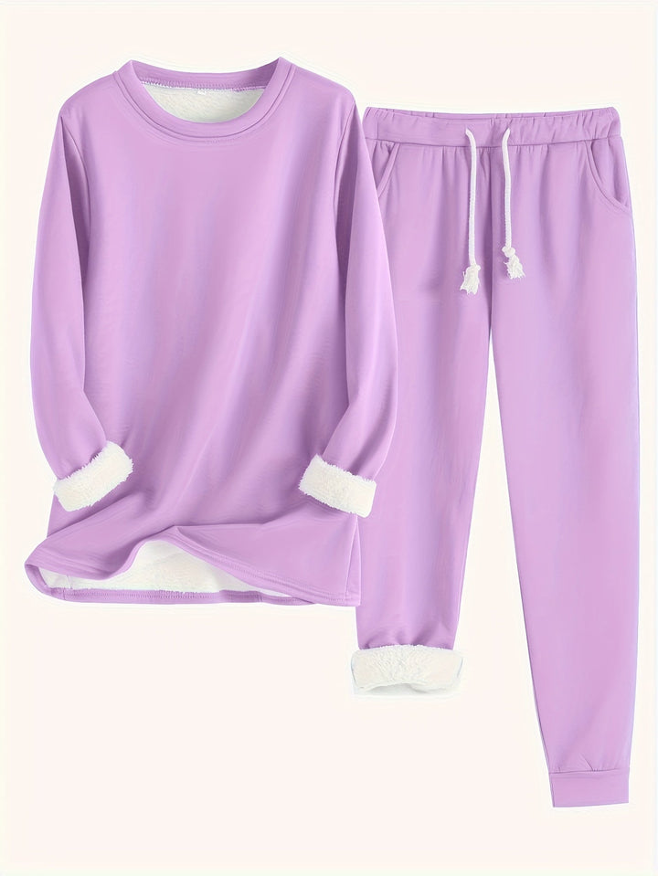 Comodo maglione termico e pantaloni da jogging tinta unita per donna | Perfetto per autunno/inverno