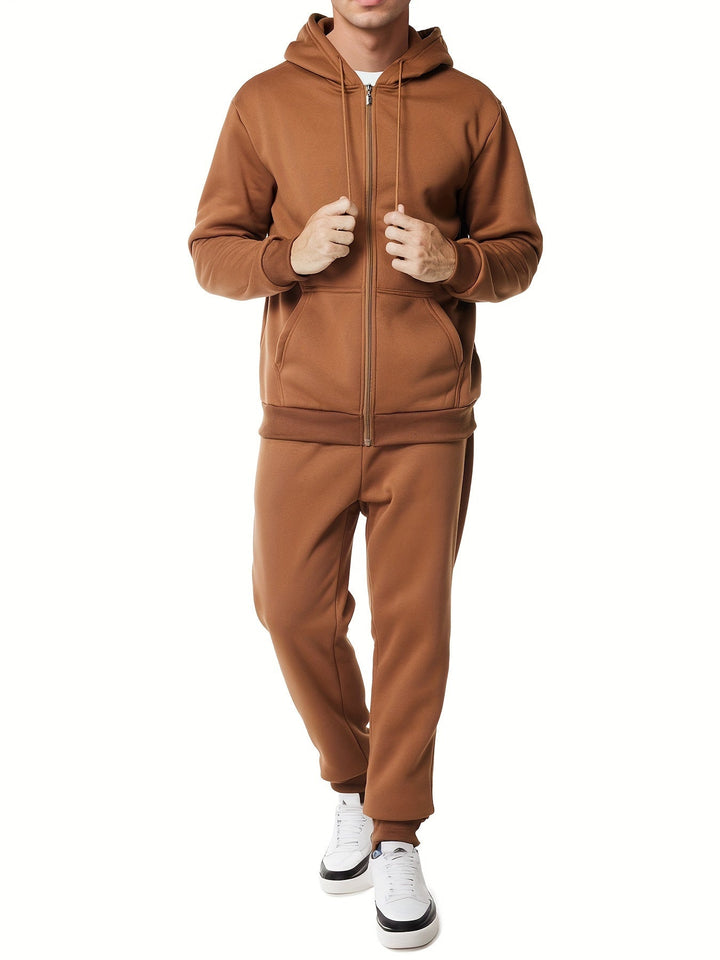 Moderner Unifarbener Kapuzenpullover-Trainingsanzug mit Hose für Herren | Perfekt für Casual Days